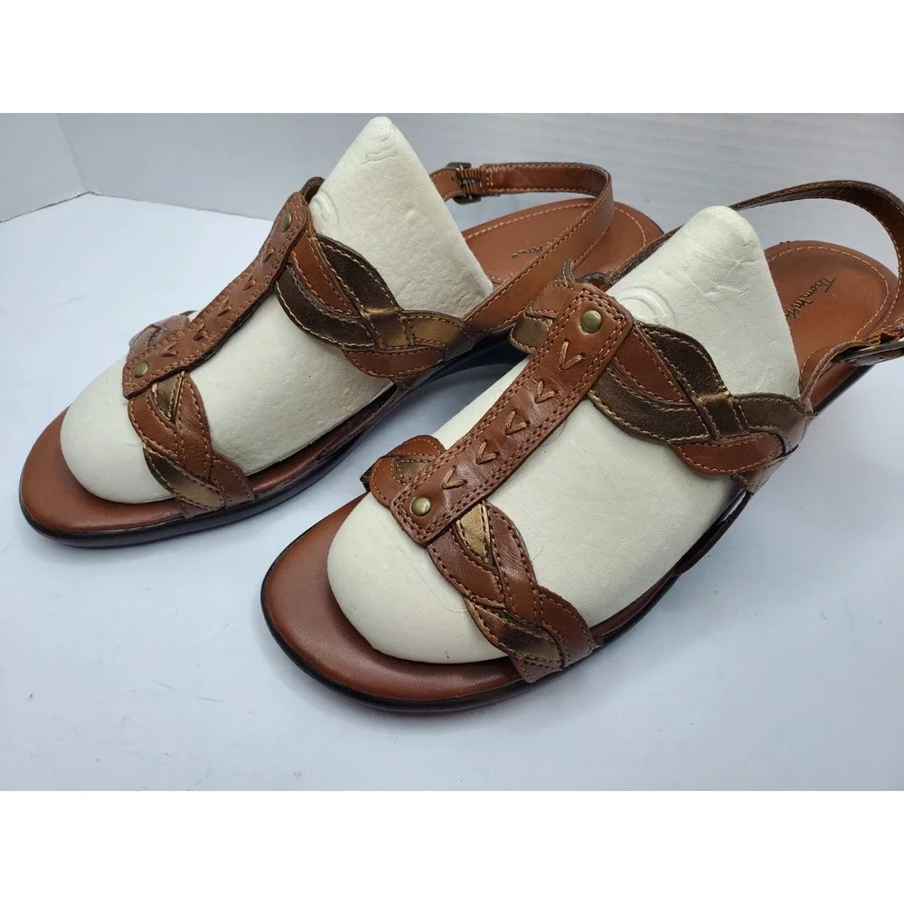 Thom McAn‎ Open Toe Slingback Sandals Wedge Heel Boho Braided Sandals Size 9W